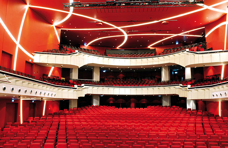 Richter Acoustic-Lightboard σε αίθουσα θεάτρου με φωτισμό οροφής