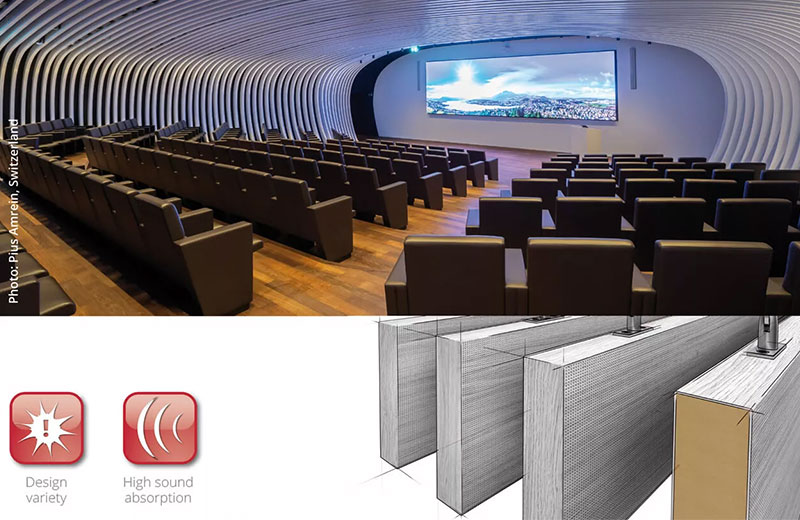 Acoustic-Baffles σε αμφιθέατρο για ενίσχυση ακουστικής απόδοσης