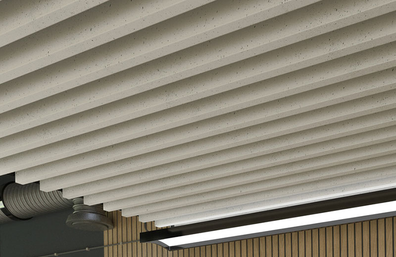 Richter Acoustic-Grilles σε οροφή με βιομηχανικό ύφος και έντονο relief